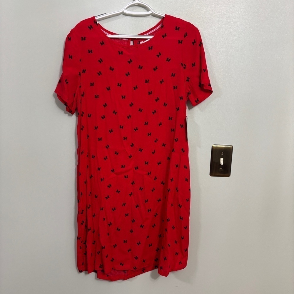 Disney Red Minnie Mouse Bow Print Short Sleeve Casual Dress Size medium